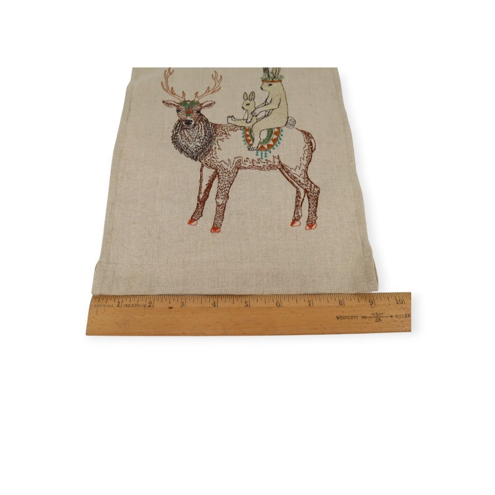Coral & Tusk Embroidered Rabbits Riding A Deer Wall Hanging ~9x12" - Picture 3 of 6